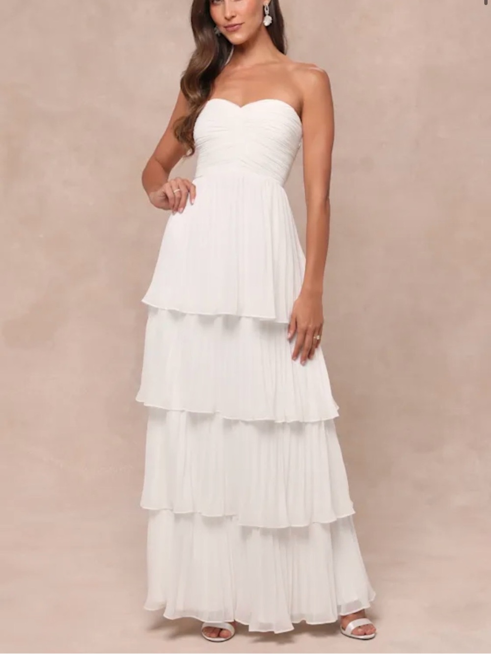 Lulu's Seriously Sensational White Strapless Tiered Maxi Dress